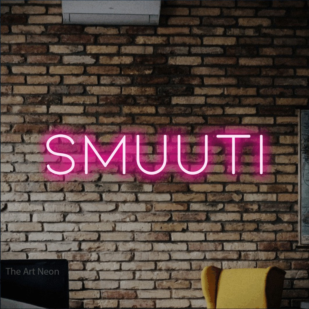 LED neon sign reading “SMUUTI”, arranged in a single line.