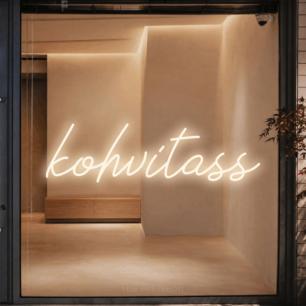 LED neon sign reading “kohvitass”, arranged in a single line.