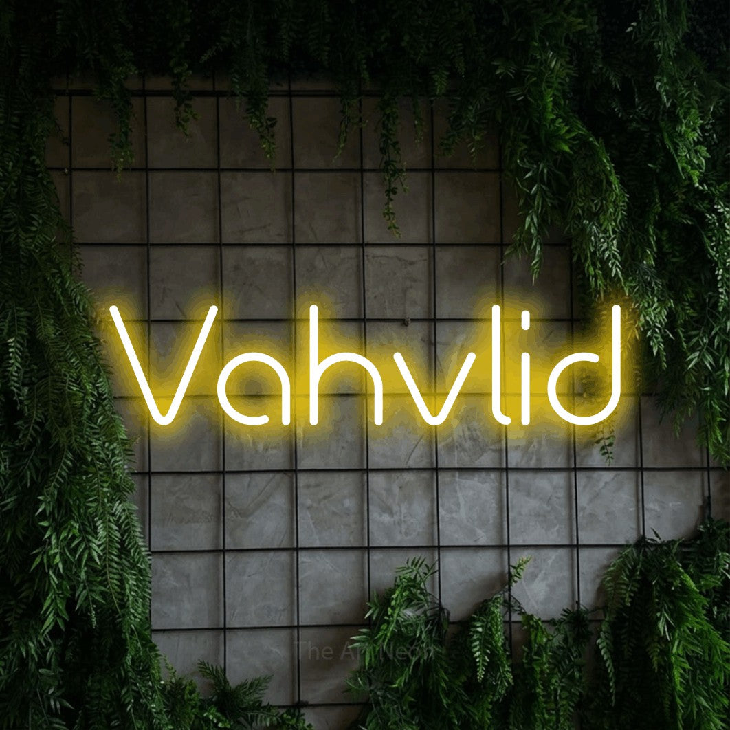 LED neon sign reading “Vahvlid”, arranged in a single line.