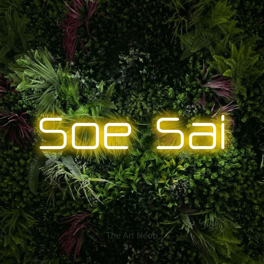 LED neon sign reading “Soe Sai”, arranged in a single line.
