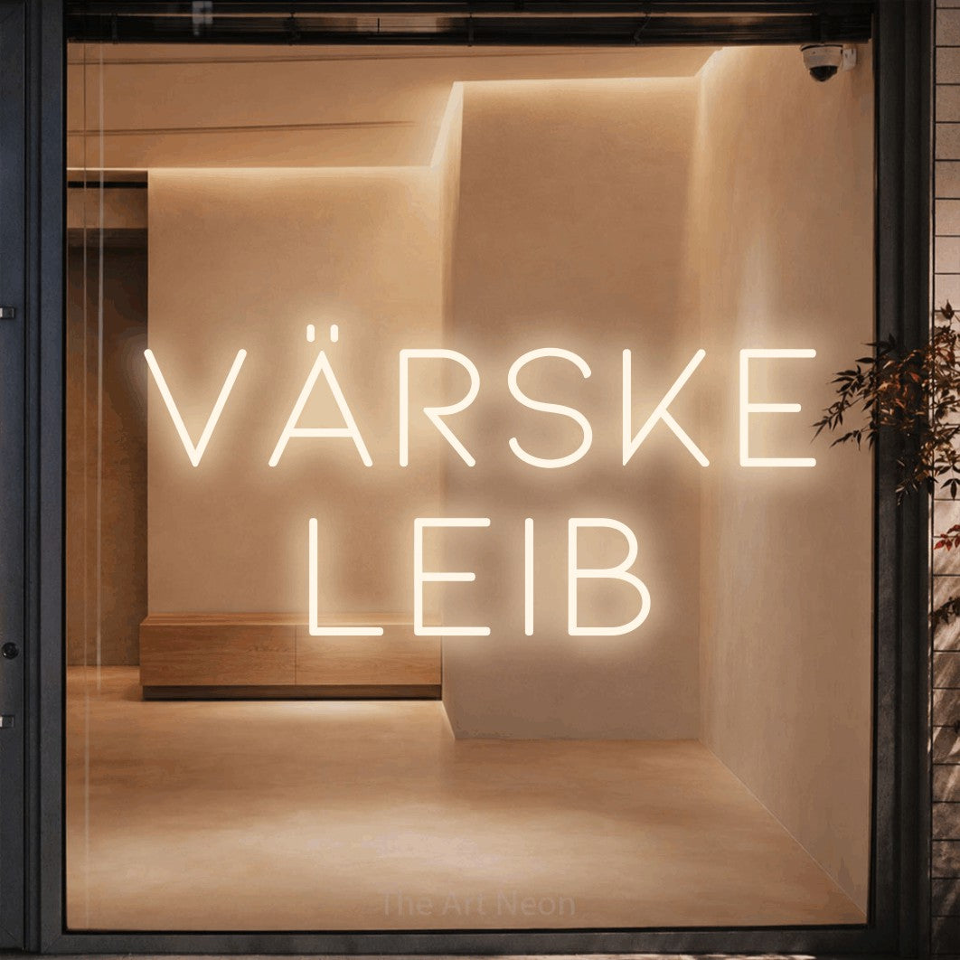 LED neon sign reading “Värske Leib”, arranged in 2 lines.