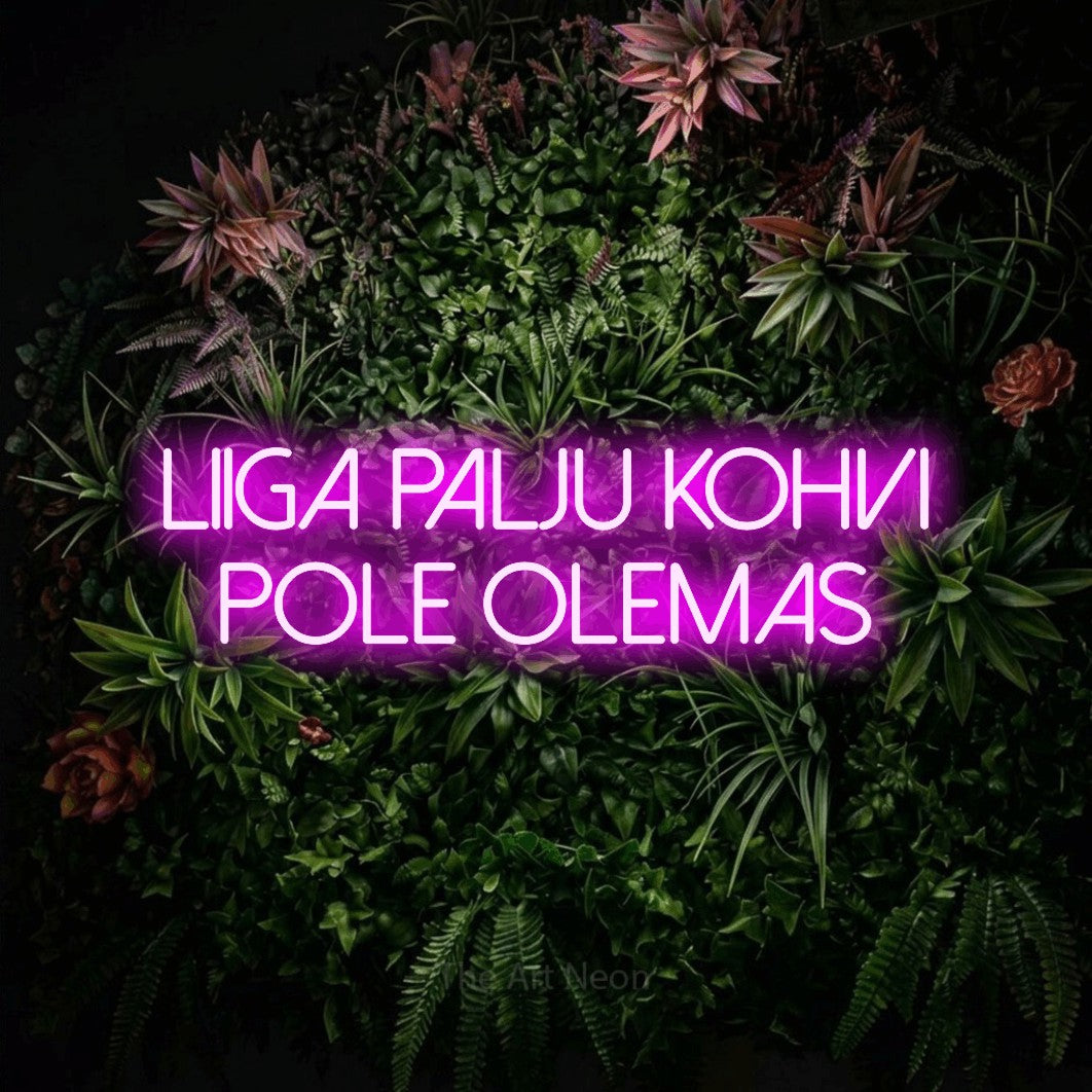 LED neon sign reading “liiga palju kohvi pole olemas”, arranged in 2 lines.