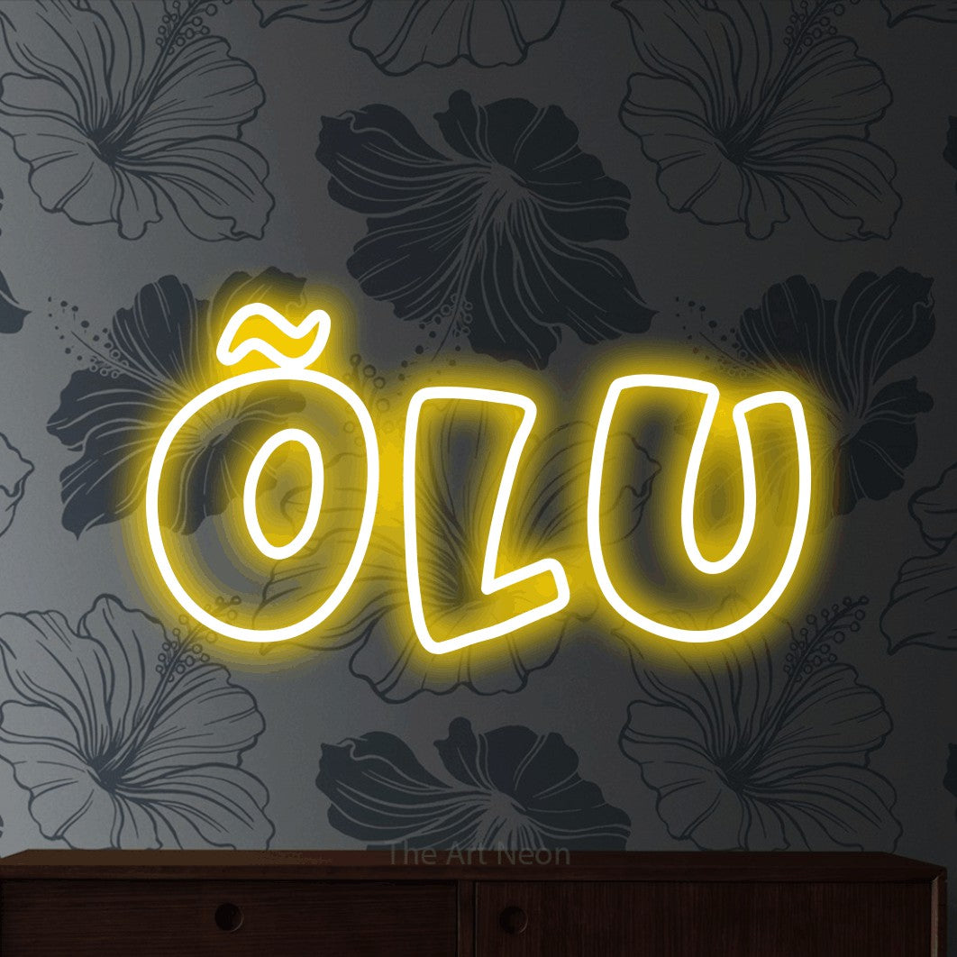 LED neon sign reading “õlu”, arranged in a single line.
