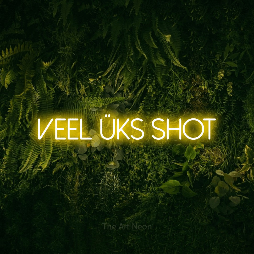 LED neon sign reading “Veel üks shot”, arranged in a single line.