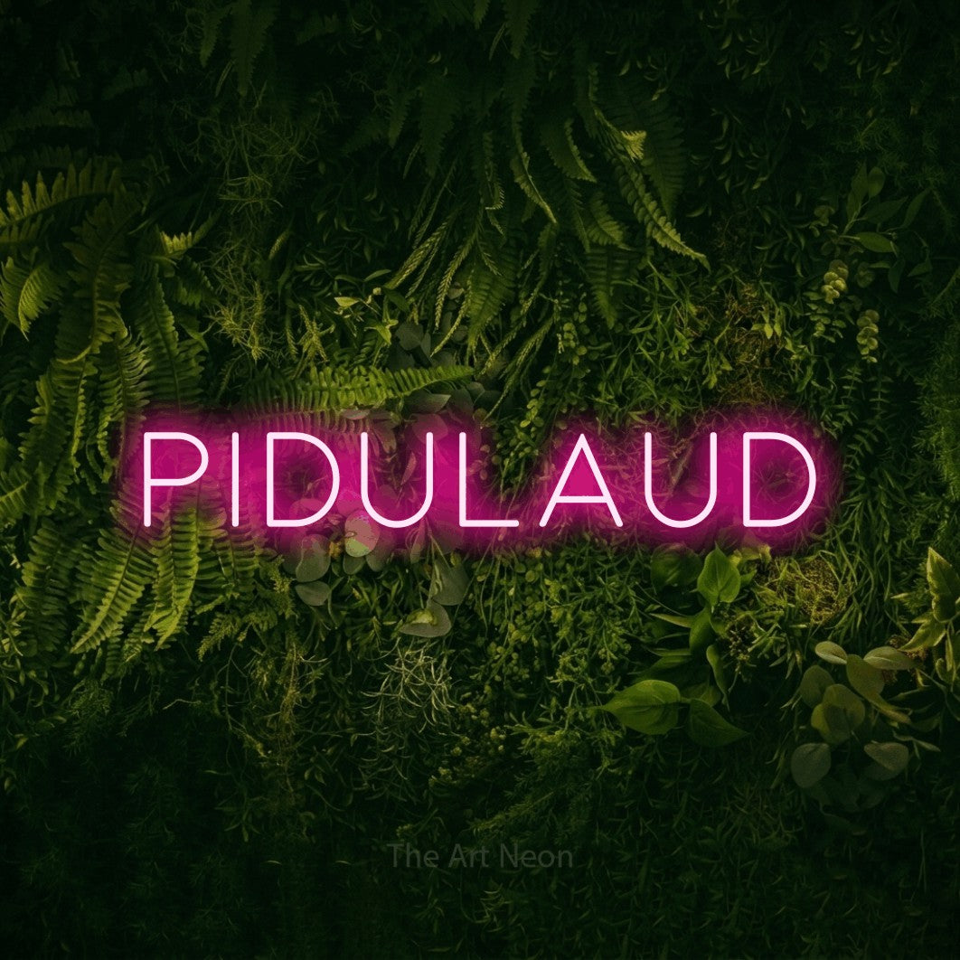 LED neon sign reading “Pidulaud”, arranged in a single line.