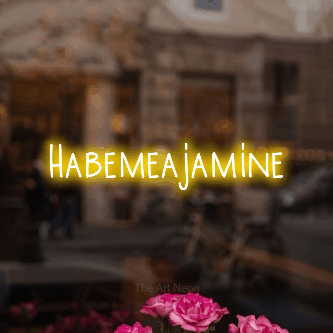 LED neon sign reading “Habemeajamine”, arranged in a single line.