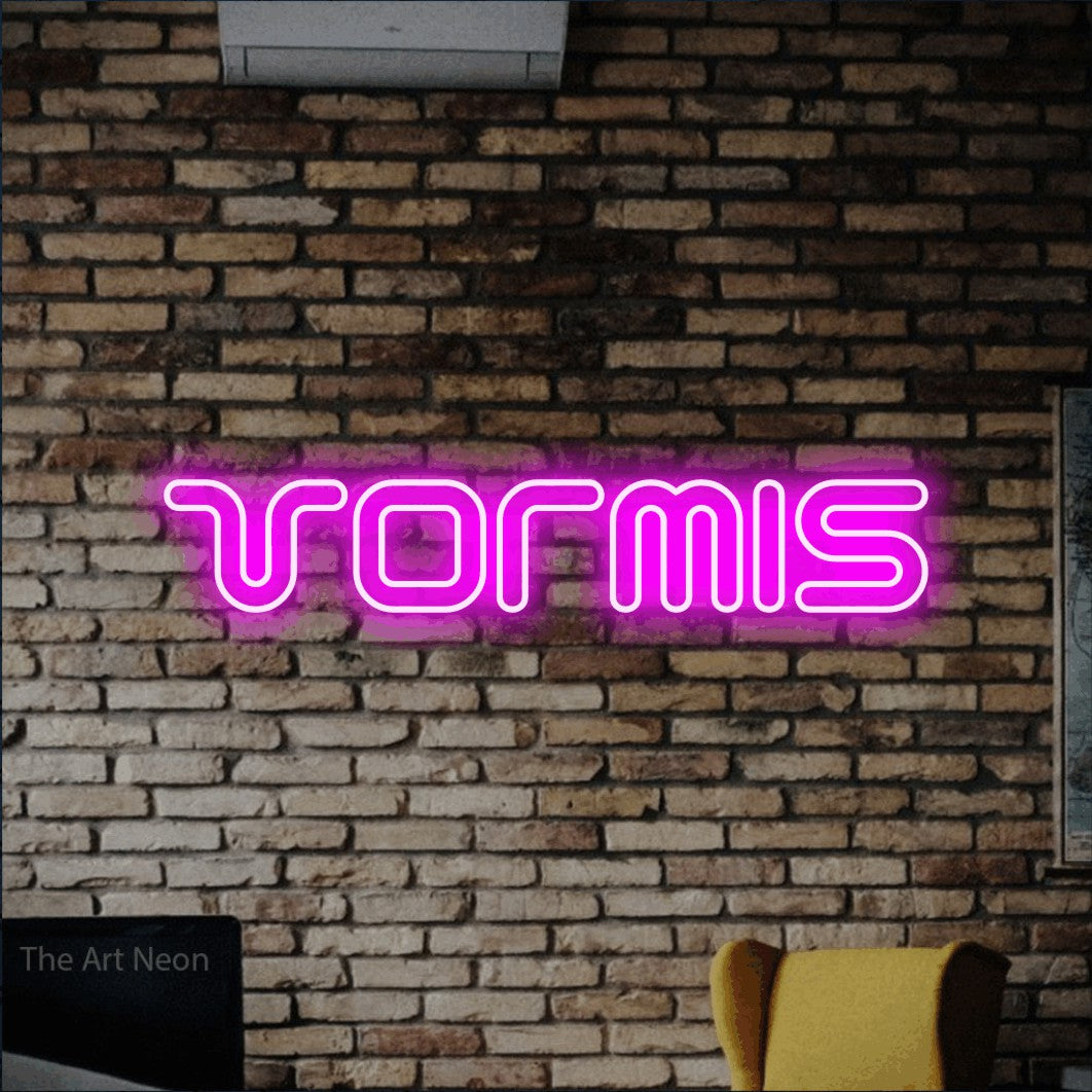 LED neon sign reading “Vormis”, arranged in a single line.