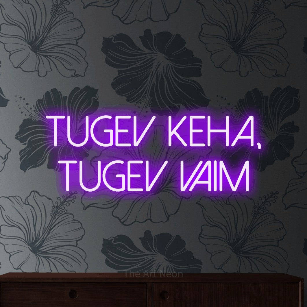 LED neon sign reading “Tugev Keha, Tugev Vaim”, arranged in 2 lines.