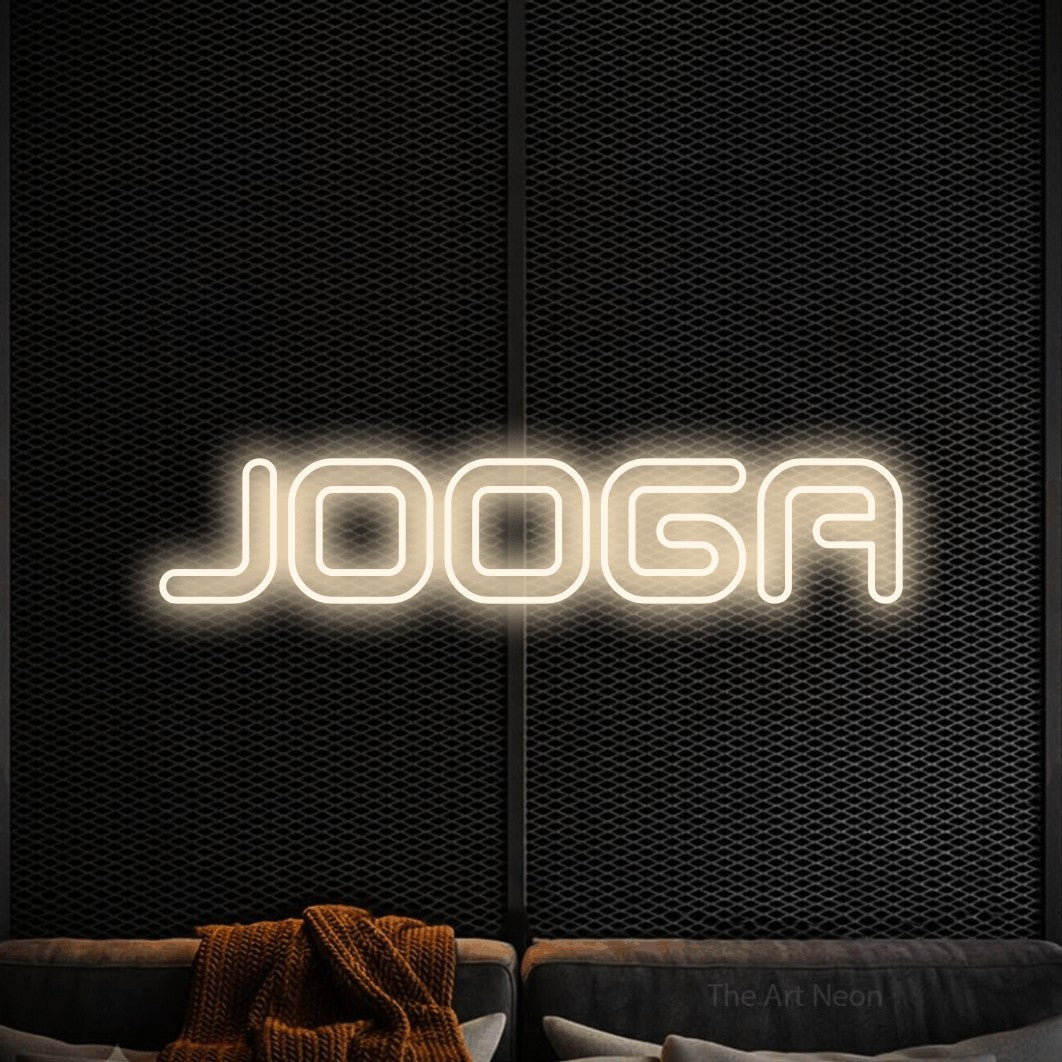 LED neon sign reading “JOOGA”, arranged in a single line.
