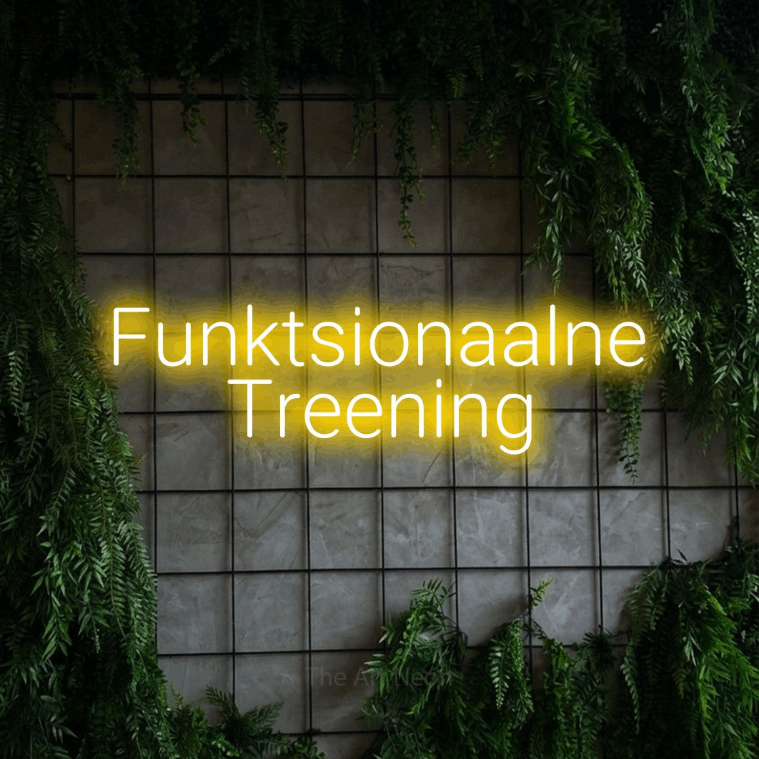 LED neon sign reading “Funktsionaalne Treening”, arranged in 2 lines.