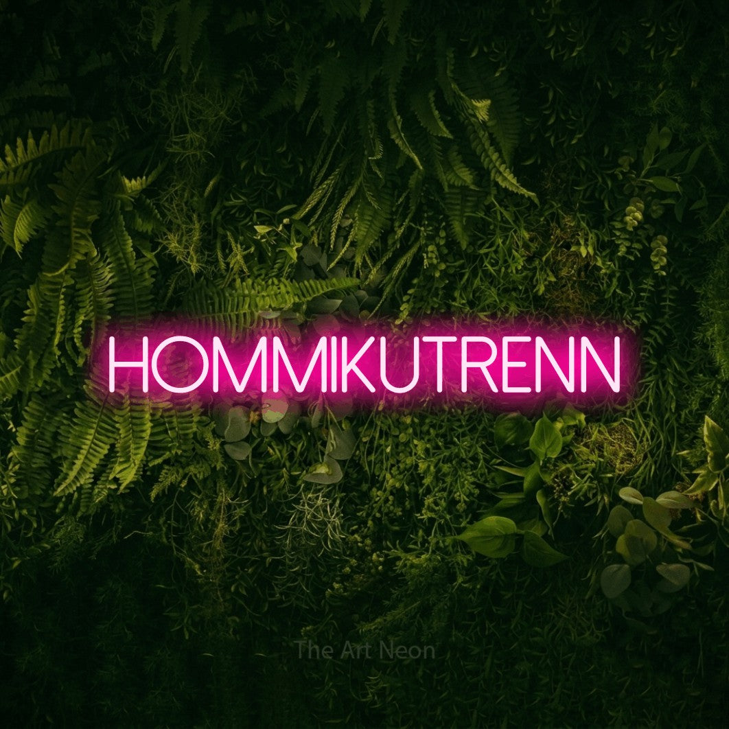 LED neon sign reading “hommikutrenn”, arranged in a single line.