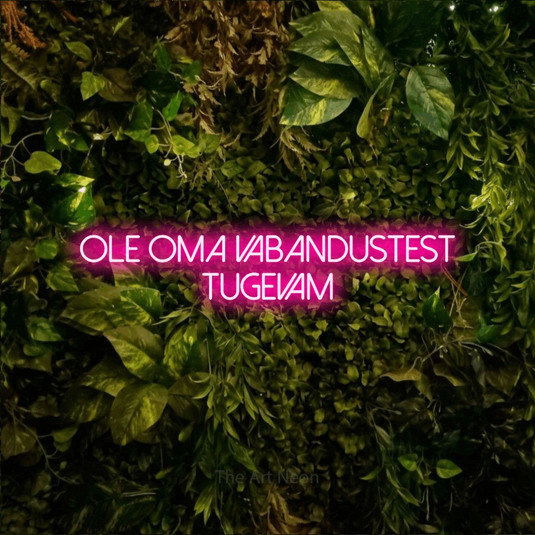 LED neon sign reading “ole oma vabandustest tugevam”, arranged in 2 lines.