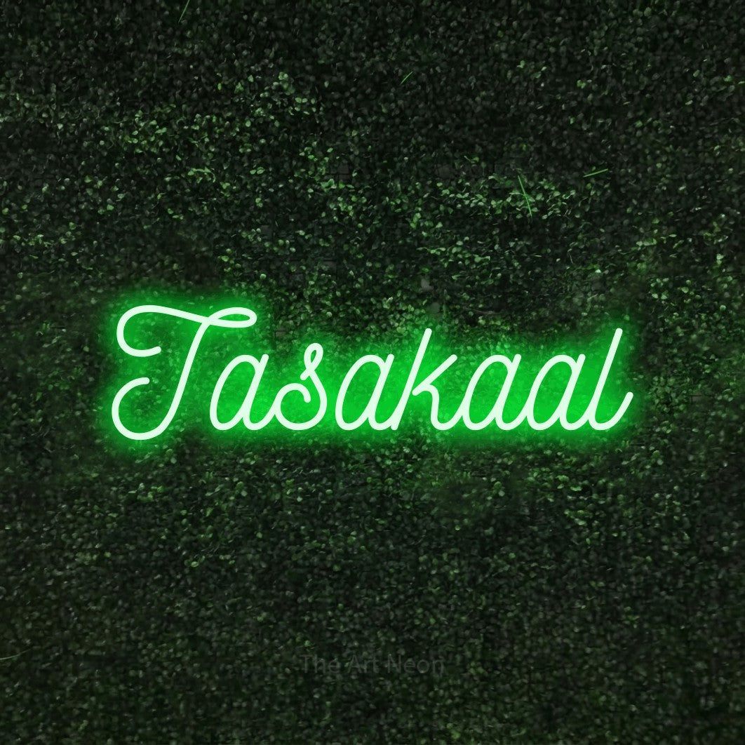 LED neon sign reading “Tasakaal”, arranged in a single line.
