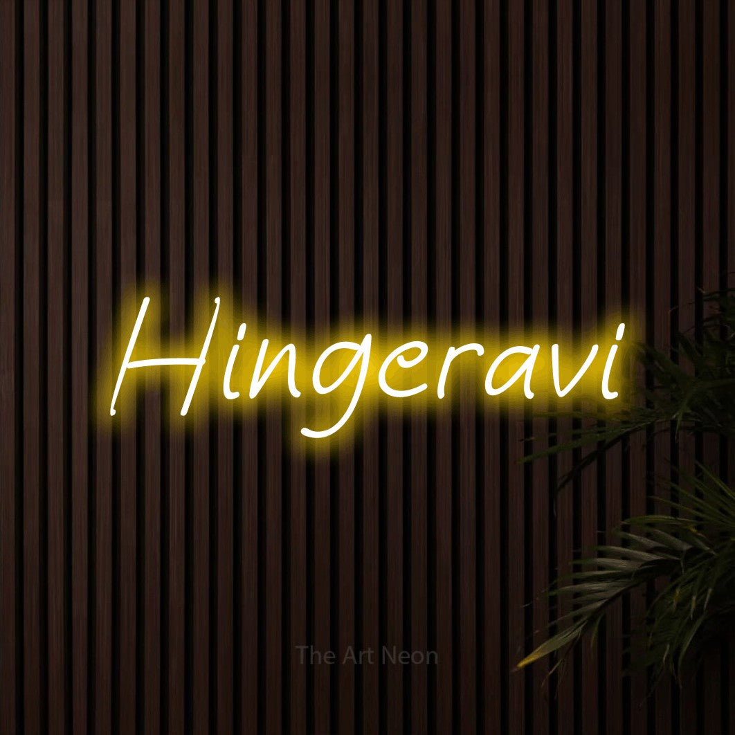 LED neon sign reading “Hingeravi”, arranged in a single line.