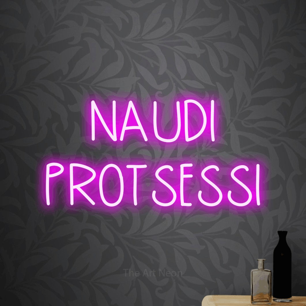 LED neon sign reading “NAUDI PROTSESSI”, arranged in 2 lines.