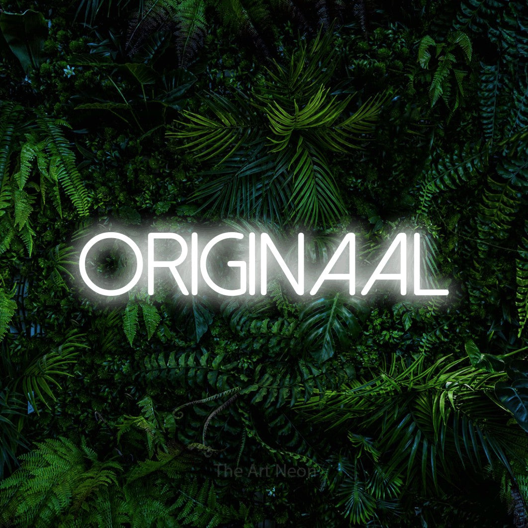 LED neon sign reading “ORIGINAAL”, arranged in a single line.