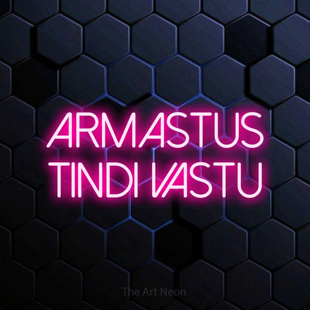 LED neon sign reading “ARMASTUS TINDI VASTU”, arranged in two lines.