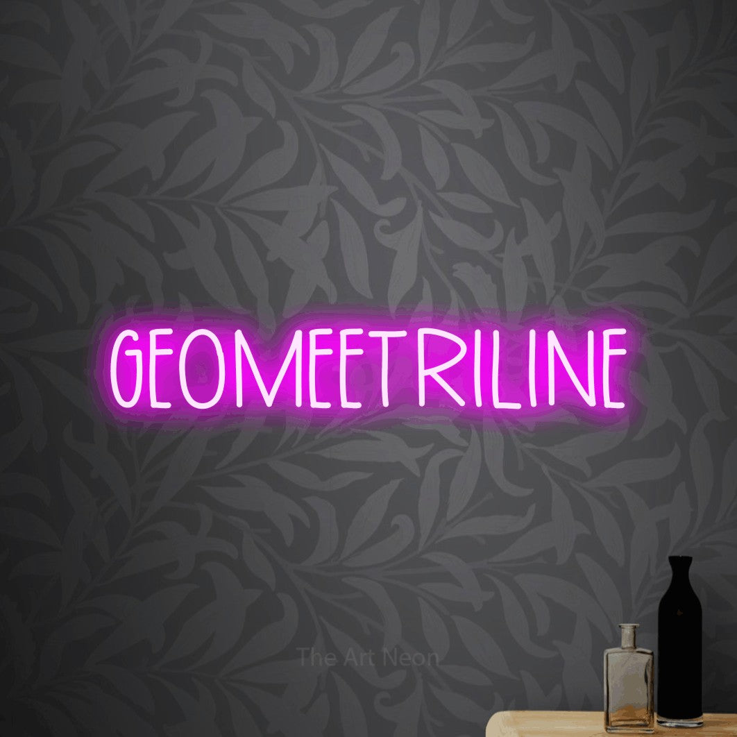 LED neon sign reading “GEOMEETRILINE”, arranged in a single line.