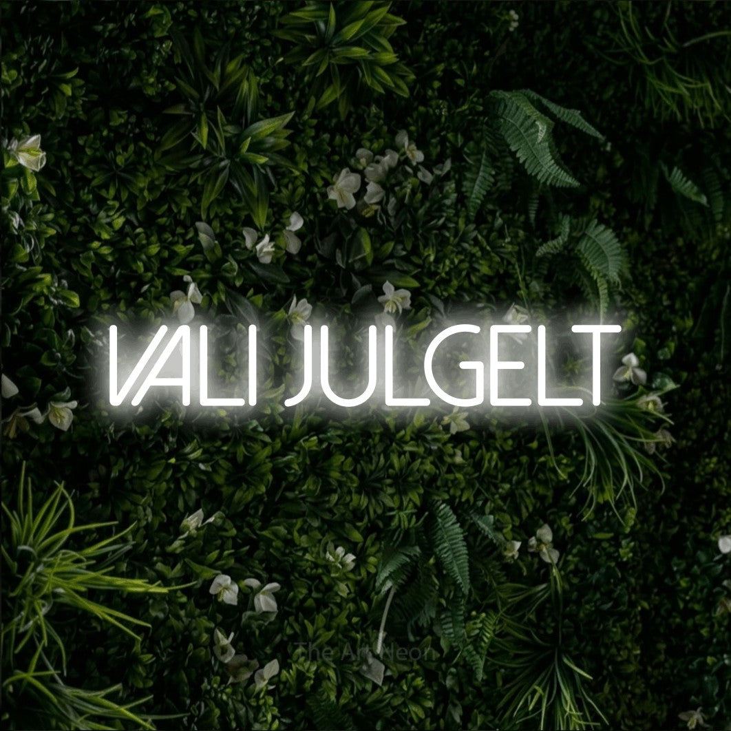 LED neon sign reading “VALI JULGELT”, arranged in a single line.