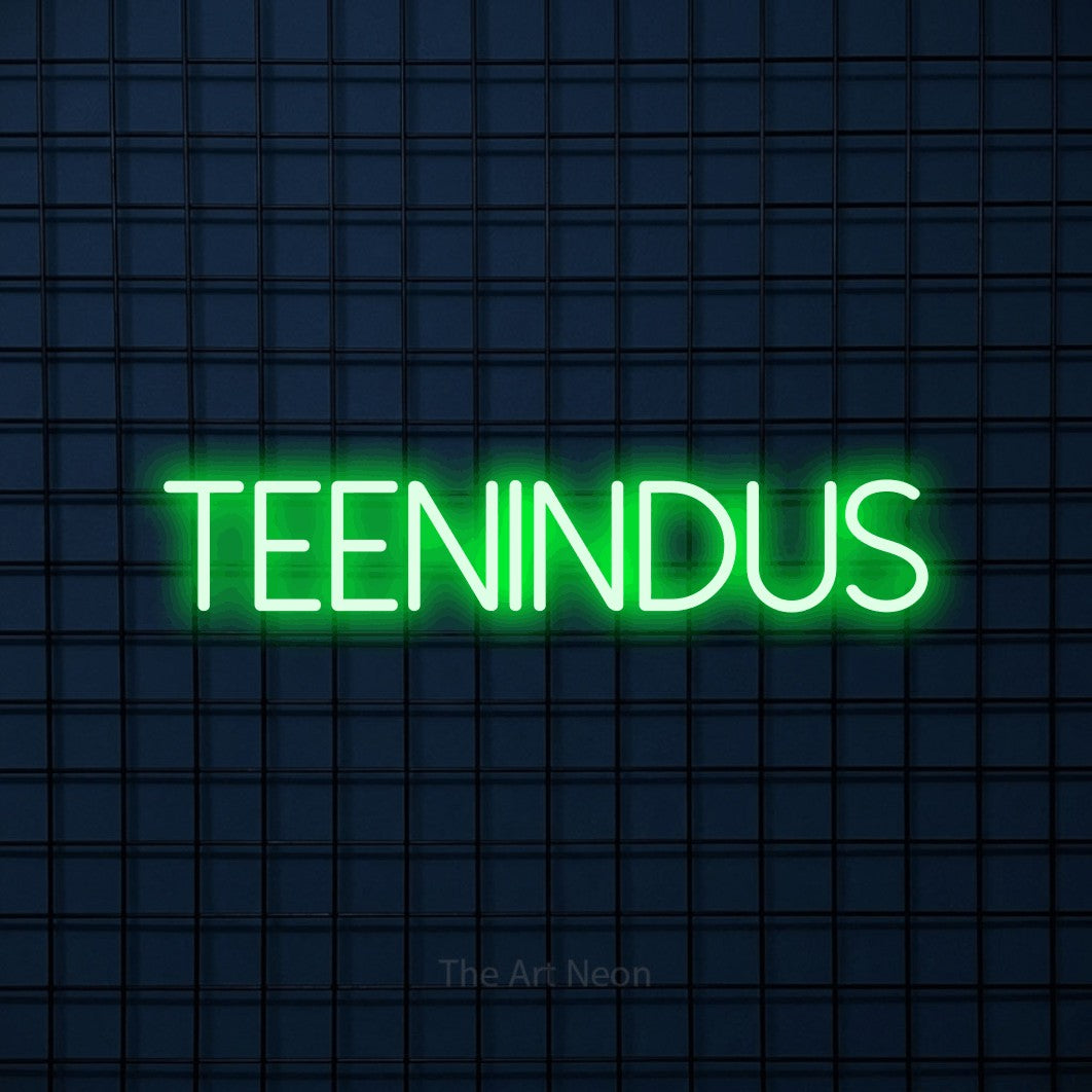LED neon sign reading “Teenindus”, arranged in a single line.