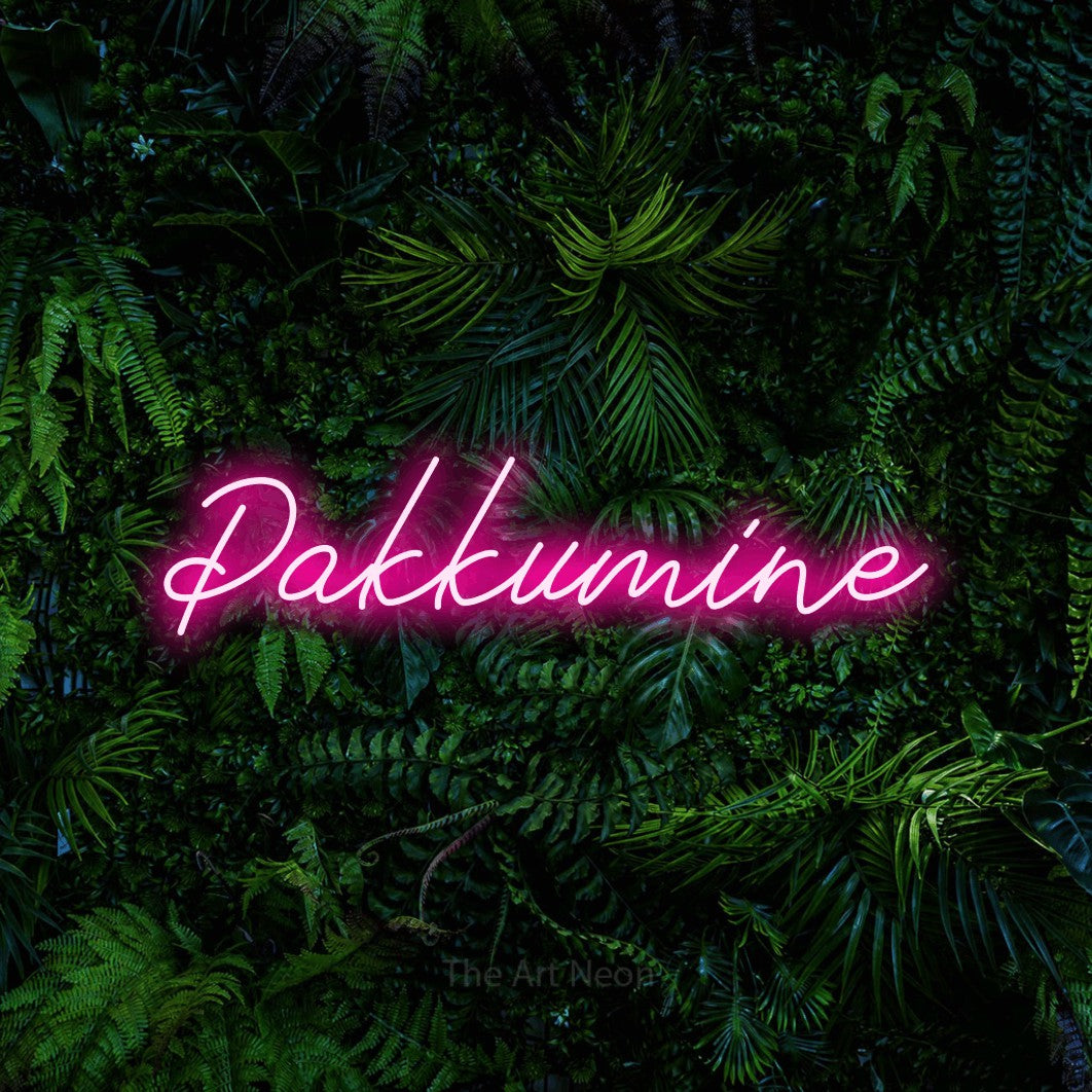 LED neon sign reading “Pakkumine”, arranged in a single line.