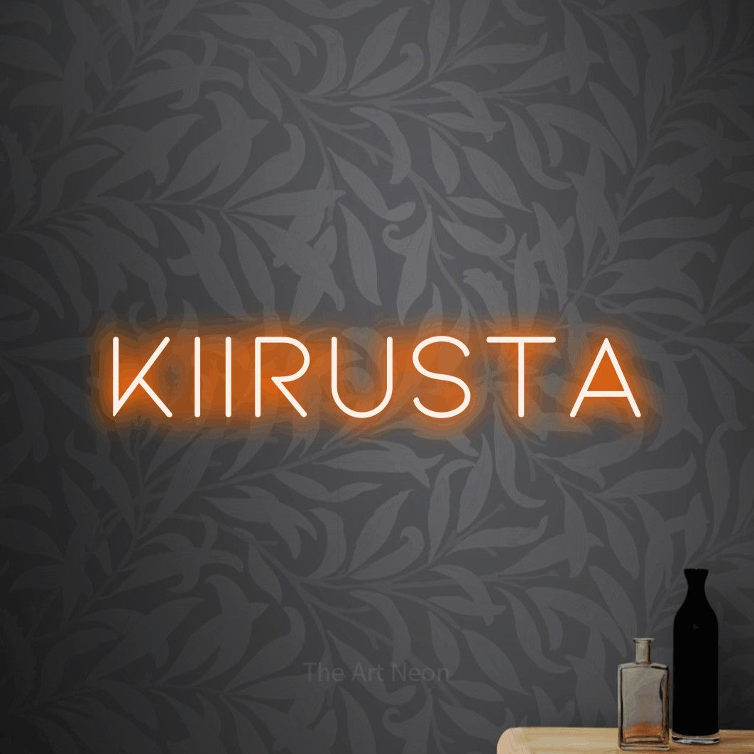 LED neon sign reading “Kiirusta”, arranged in a single line.
