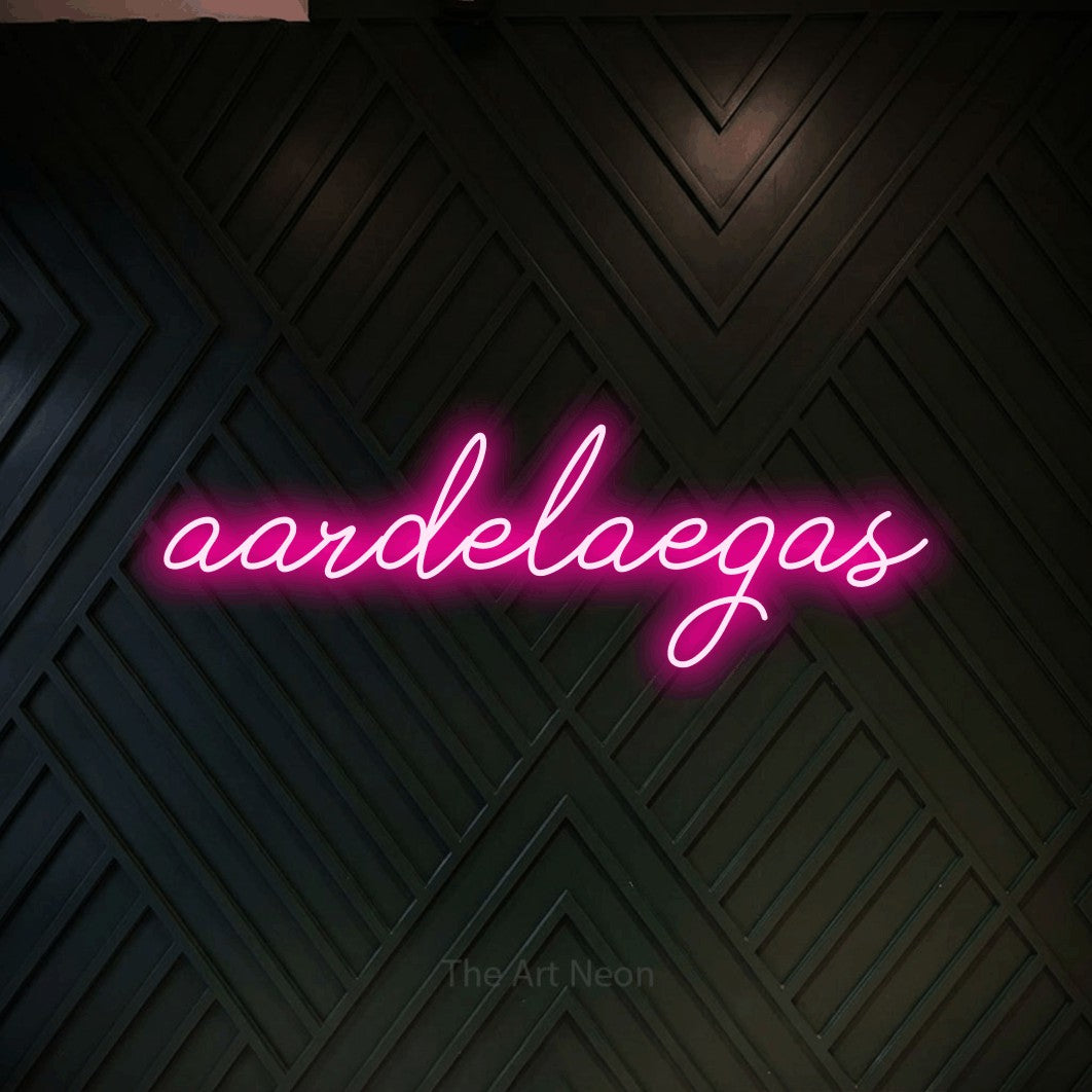 LED neon sign reading “aardelaegas”, arranged in a single line.