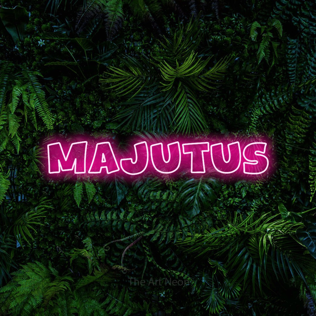 LED neon sign reading “majutus”, arranged in a single line.