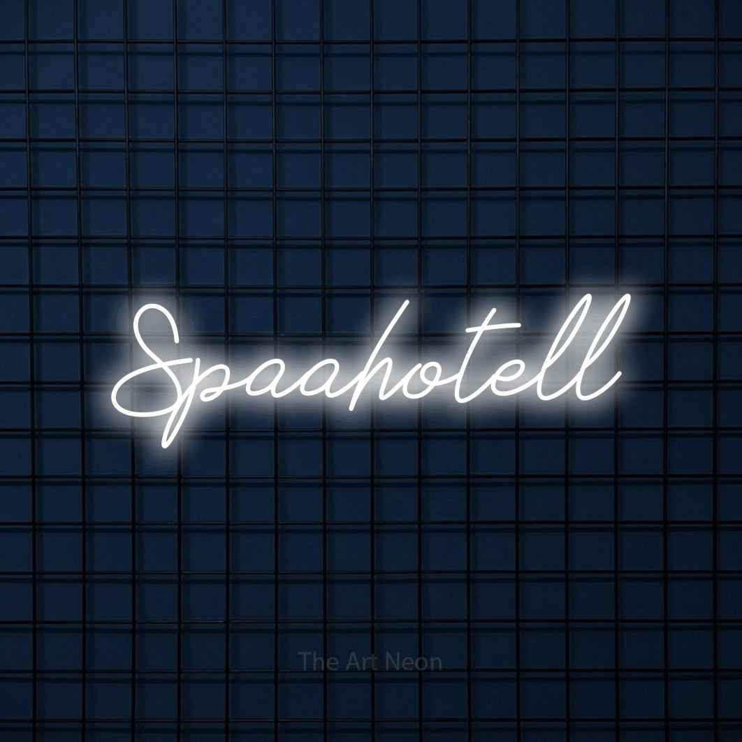 LED neon sign reading “Spaahotell”, arranged in a single line.