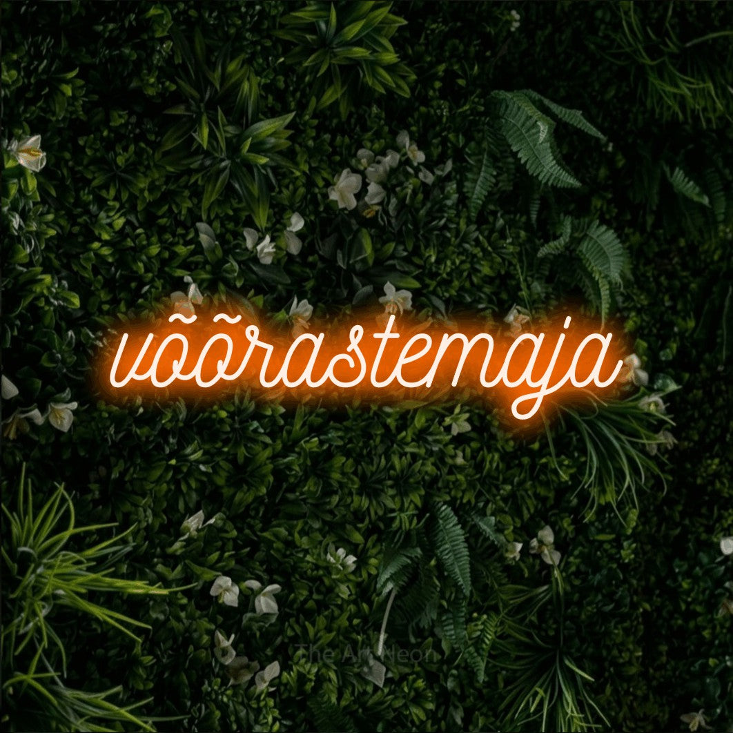 LED neon sign reading “võõrastemaja”, arranged in a single line.