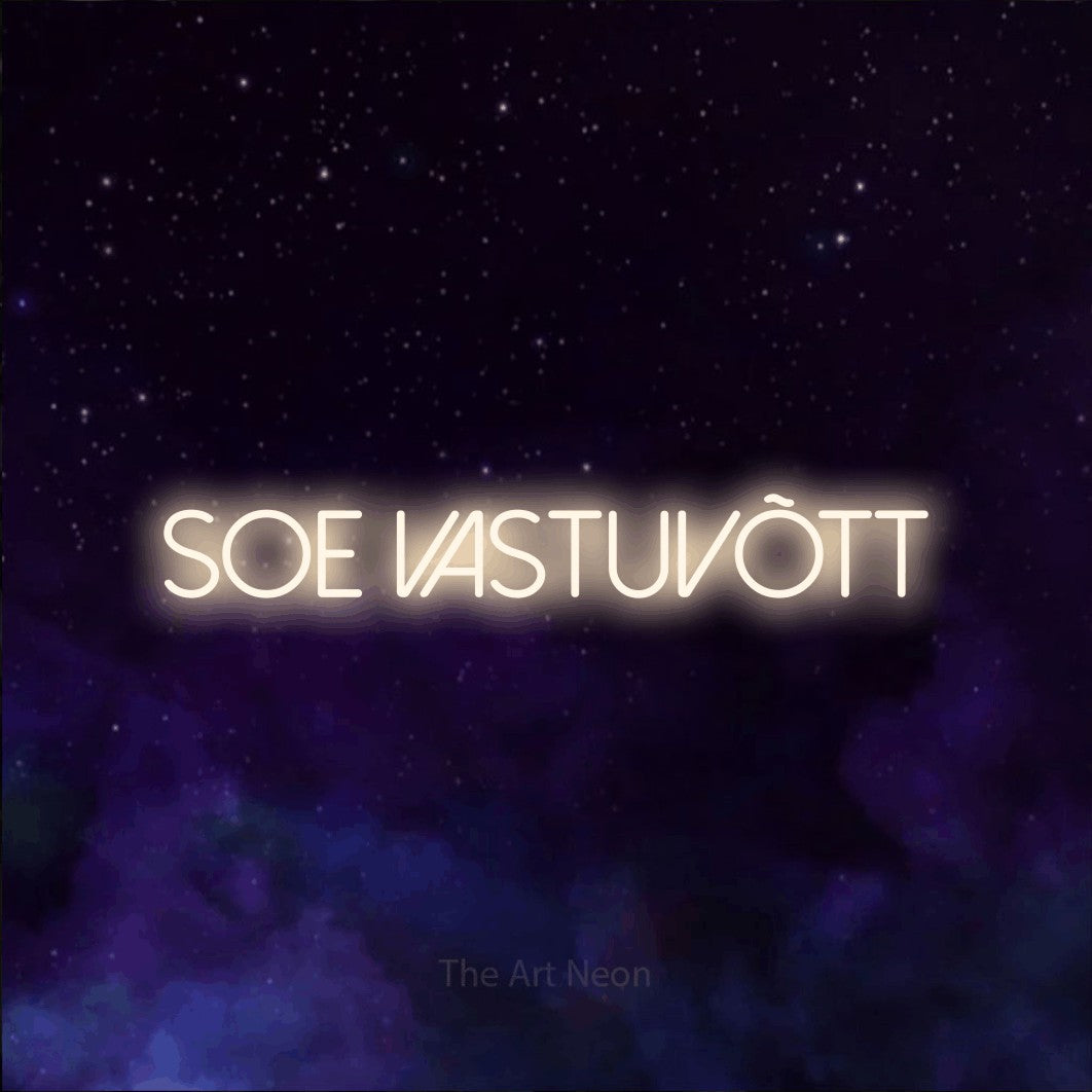 LED neon sign reading “soe vastuvõtt”, arranged in a single line.