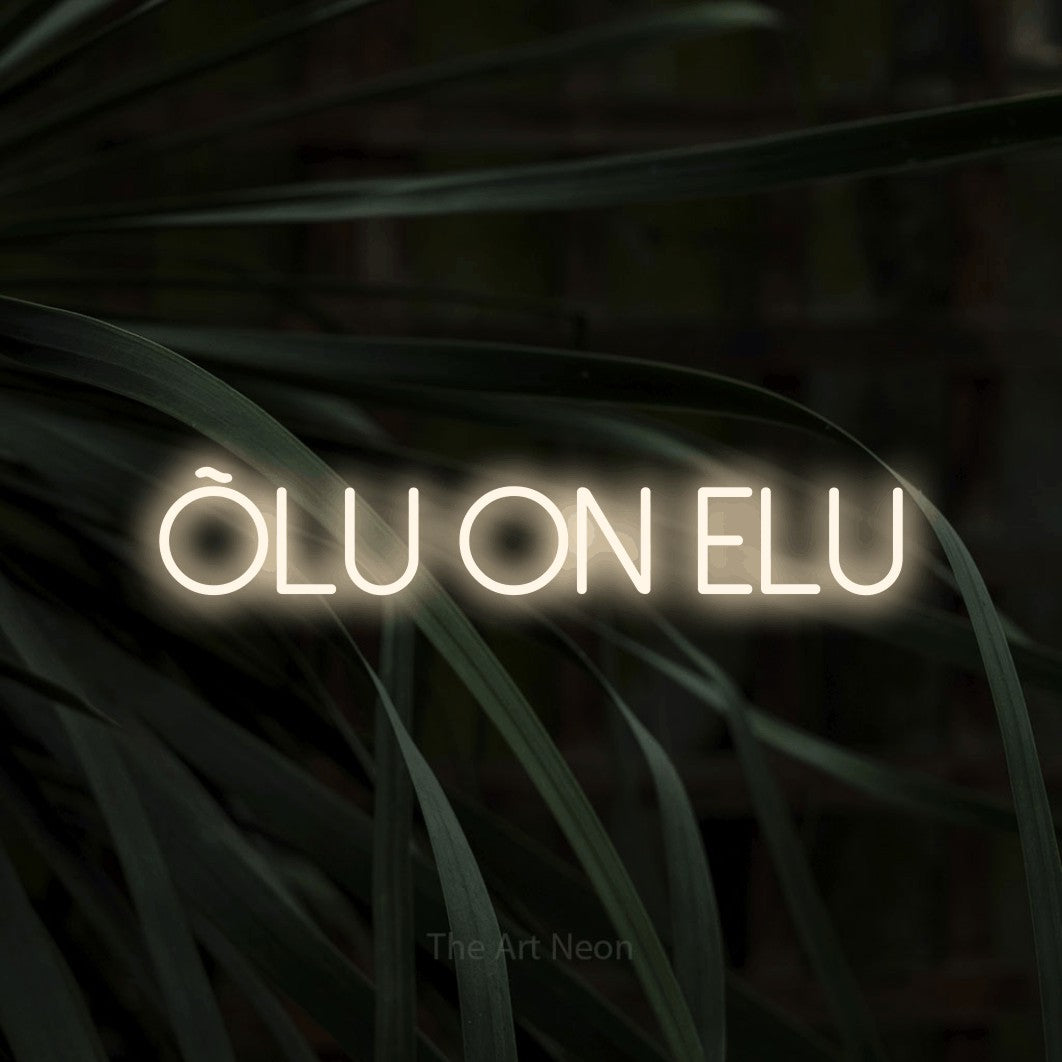 LED neon sign reading “õlu on elu”, arranged in a single line.
