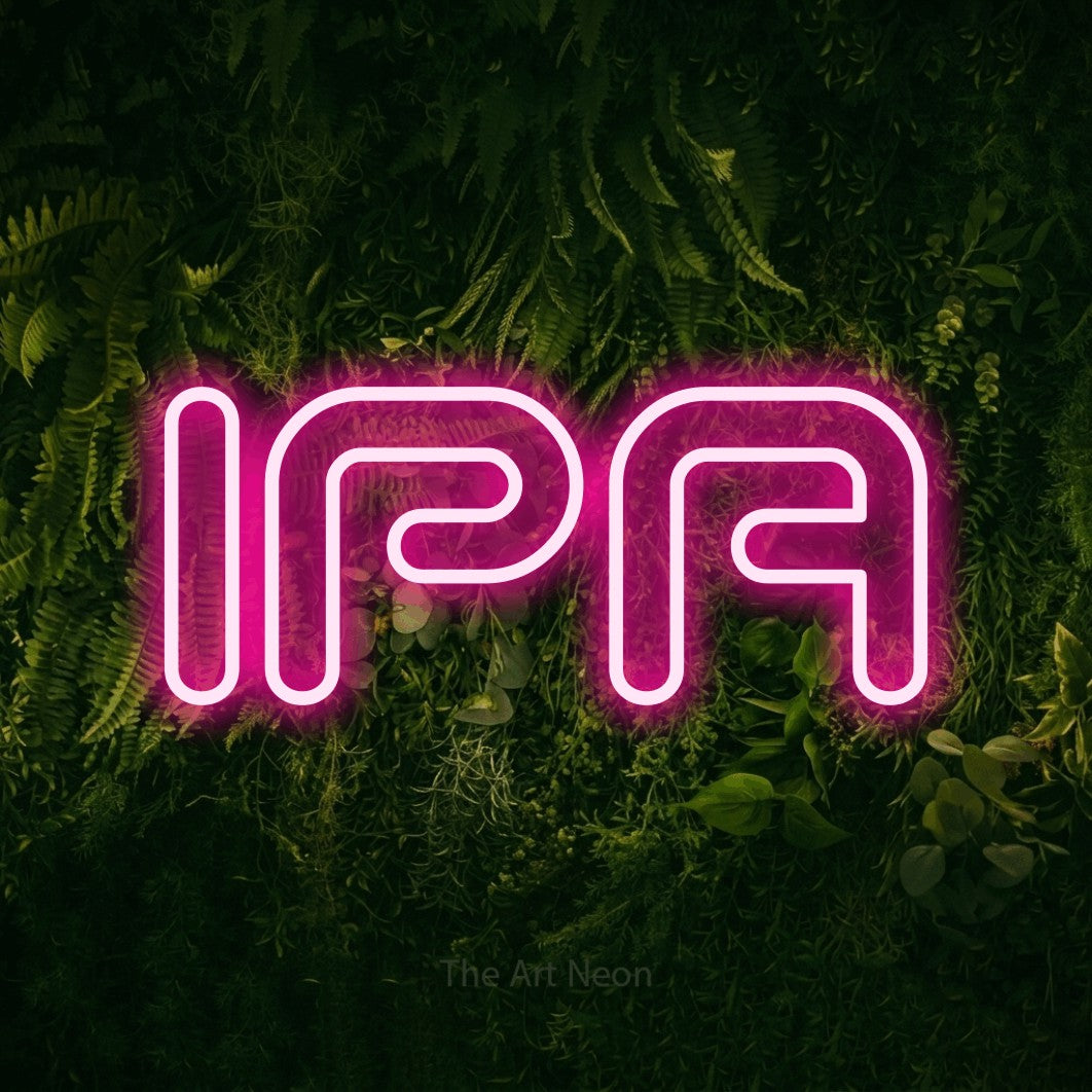 LED neon sign reading “IPA”, arranged in a single line.