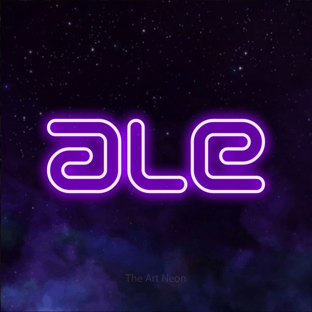 LED neon sign reading “ale”, arranged in a single line.