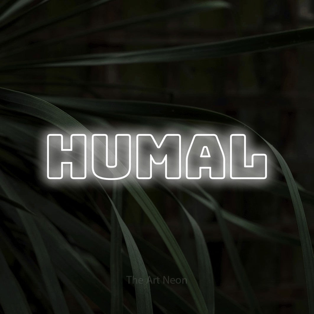 LED neon sign reading “HUMAL”, arranged in a single line.