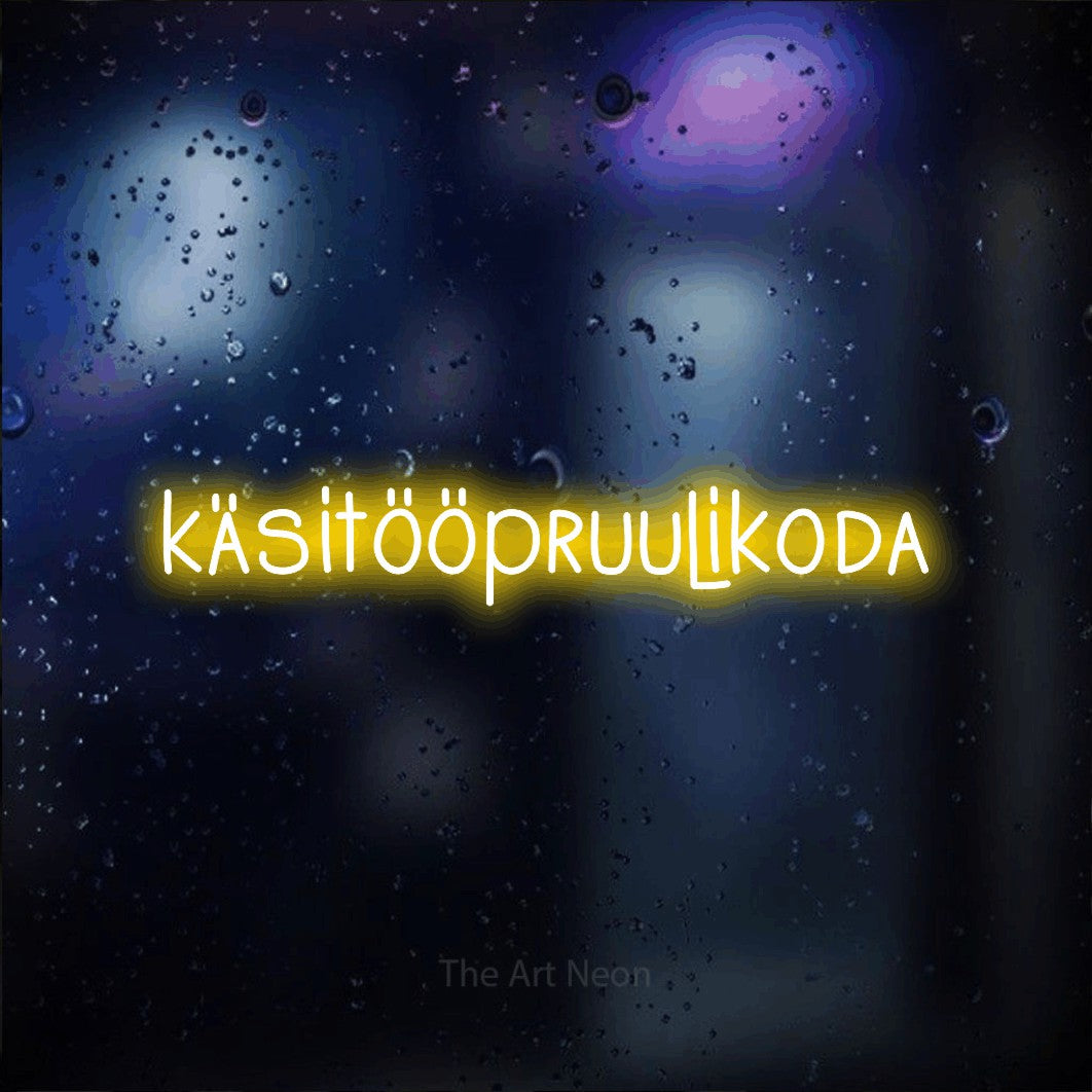 LED neon sign reading “käsitööpruulikoda”, arranged in a single line.
