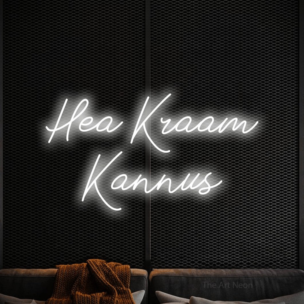 LED neon sign reading “Hea Kraam Kannus”, arranged in two lines.