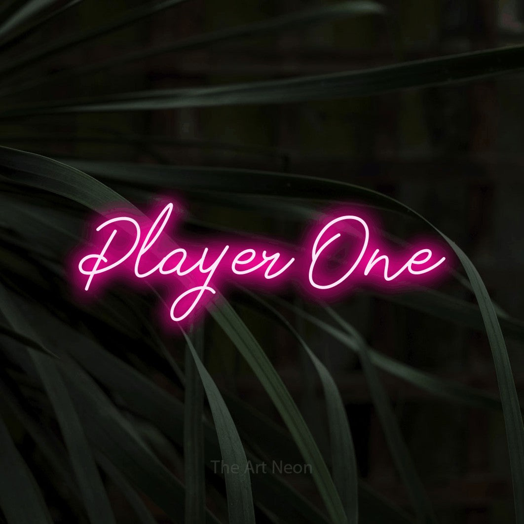 LED neon sign reading “Player One”, arranged in a single line.