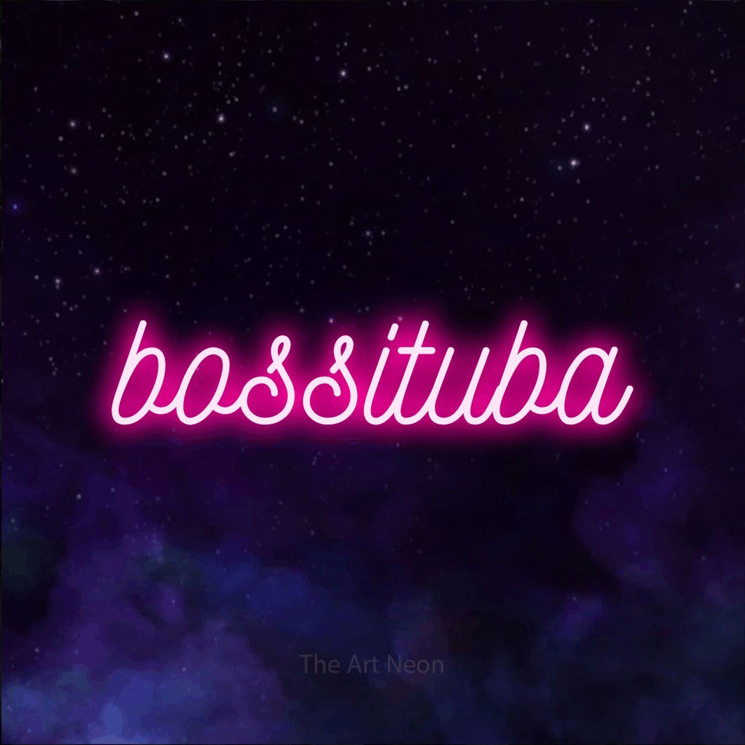 LED neon sign reading “bossituba”, arranged in a single line.