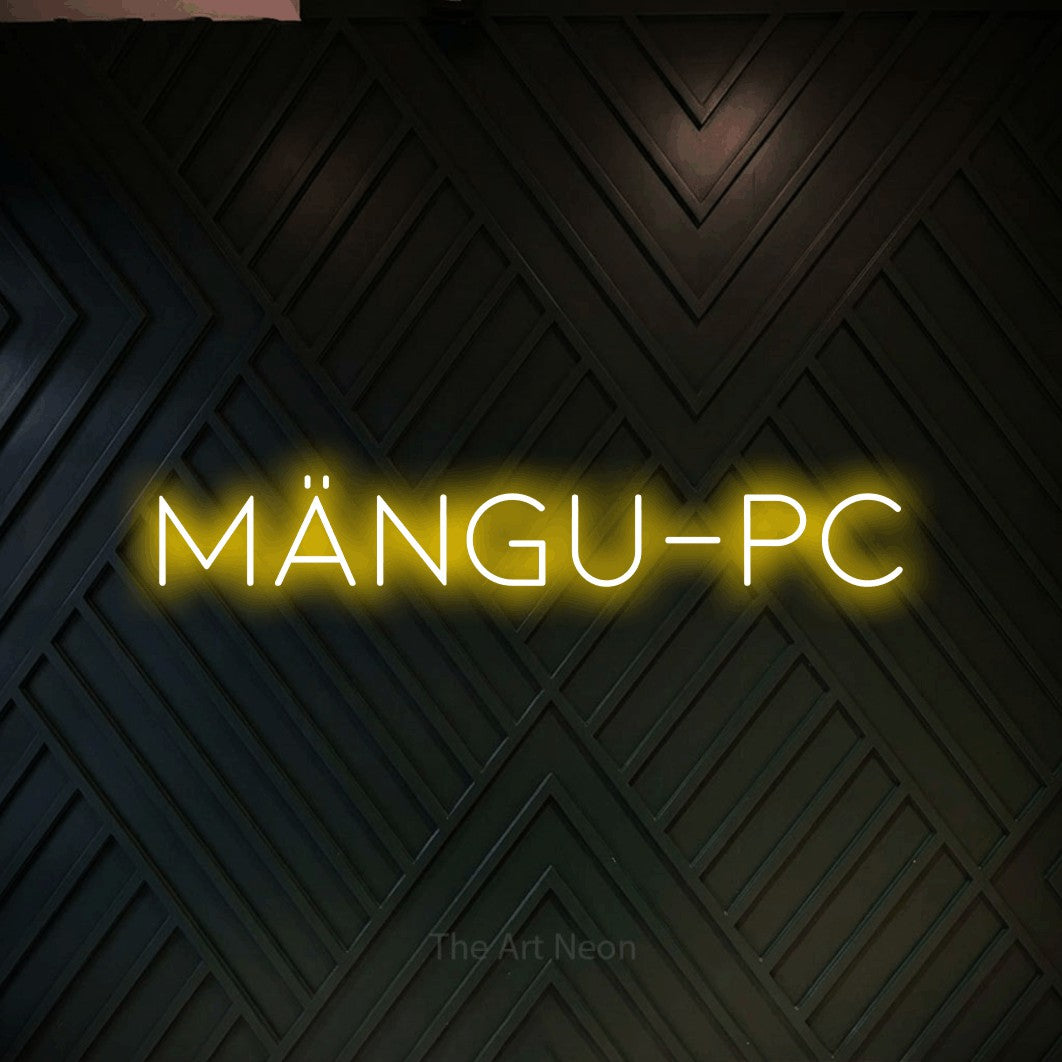 LED neon sign reading “mängu-PC”, arranged in a single line.
