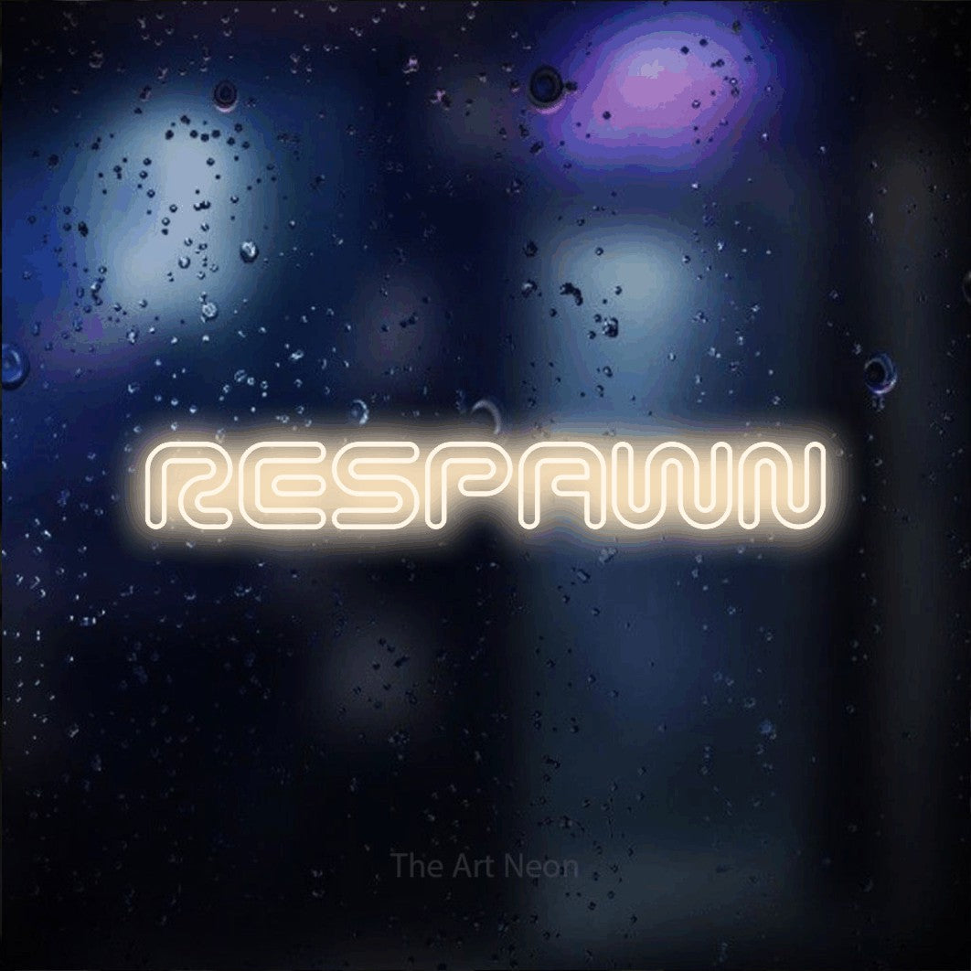LED neon sign reading “RESPAWN”, arranged in a single line.