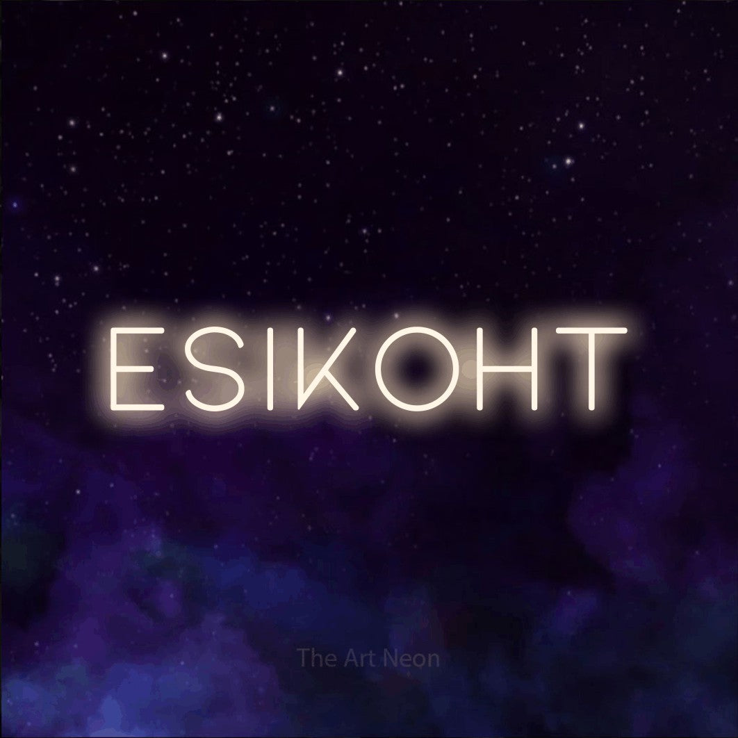LED neon sign reading “esikoht”, arranged in a single line.