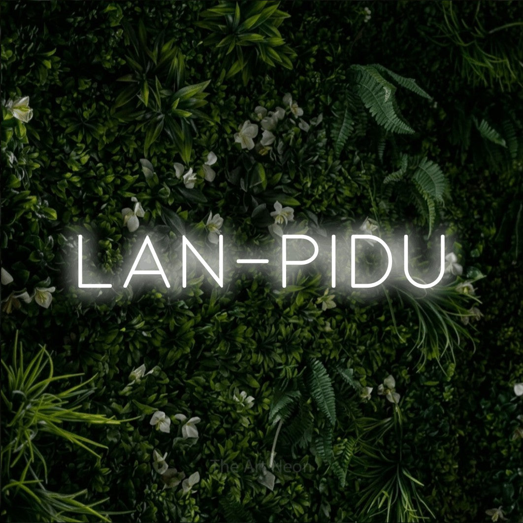 LED neon sign reading “LAN-Pidu”, arranged in a single line.