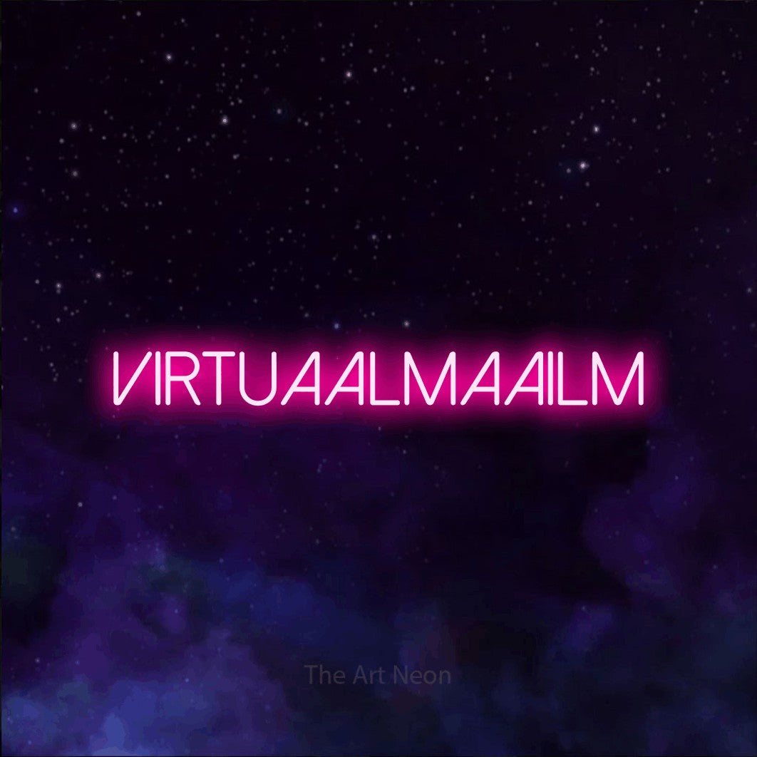 LED neon sign reading “VIRTUAALMAAILM”, arranged in a single line.