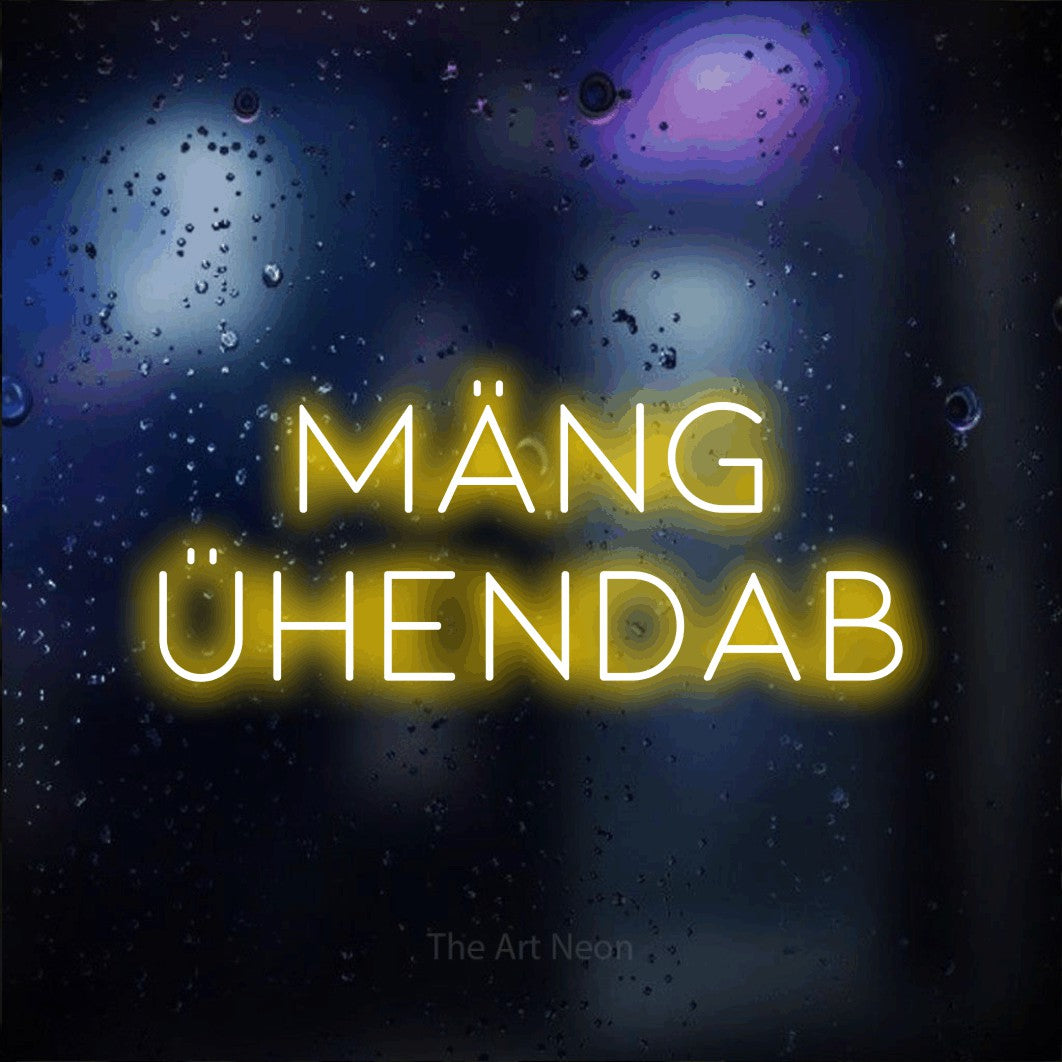 LED neon sign reading “Mäng ühendab”, arranged in two lines.