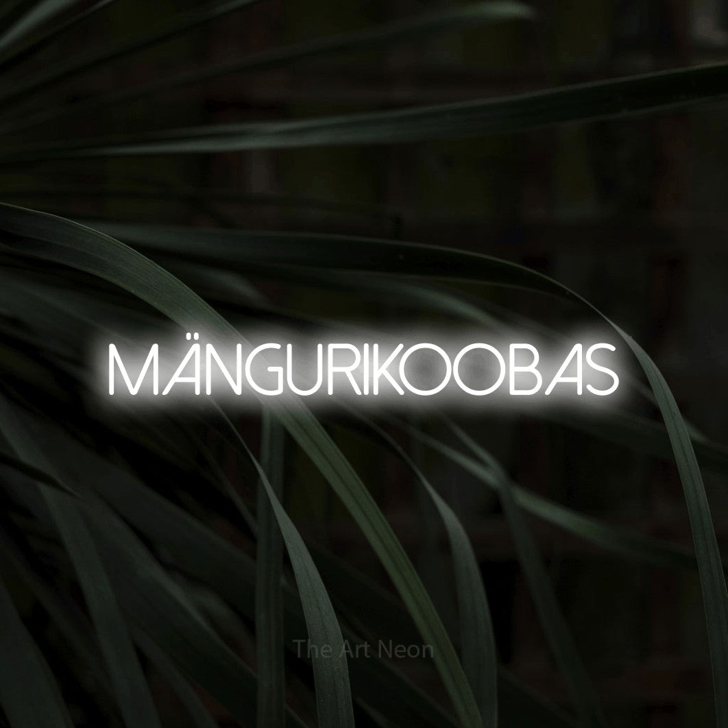 LED neon sign reading “mängurikoobas”, arranged in a single line.