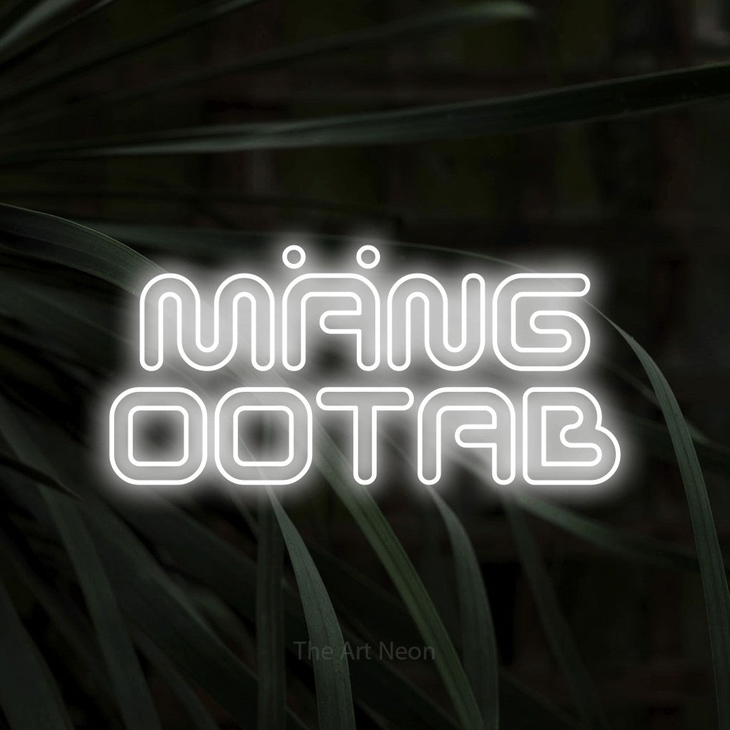 LED neon sign reading “MÄNG OOTAB”, arranged in two lines.