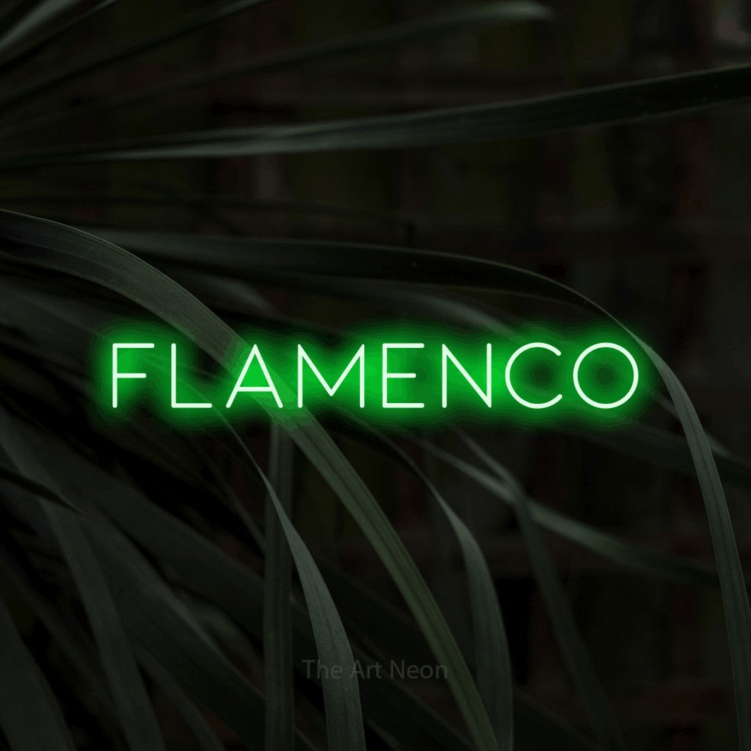 LED neon sign reading “Flamenco”, arranged in a single line.