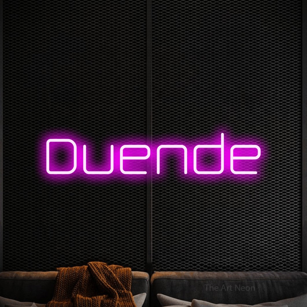 LED neon sign reading “Duende”, arranged in a single line.