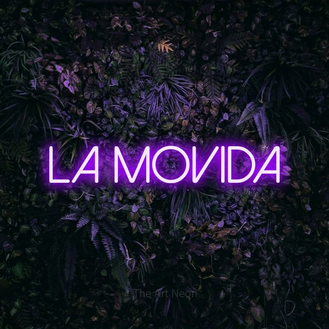 LED neon sign reading “La Movida”, arranged in a single line.
